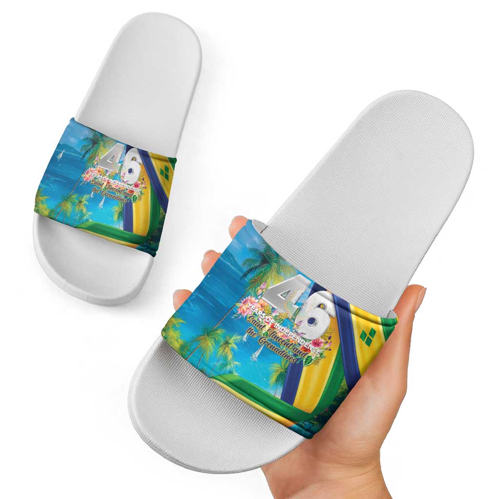 Saint Vincent And The Grenadines Slide Sandals 46 Years Of Independence - Wonder Print Shop
