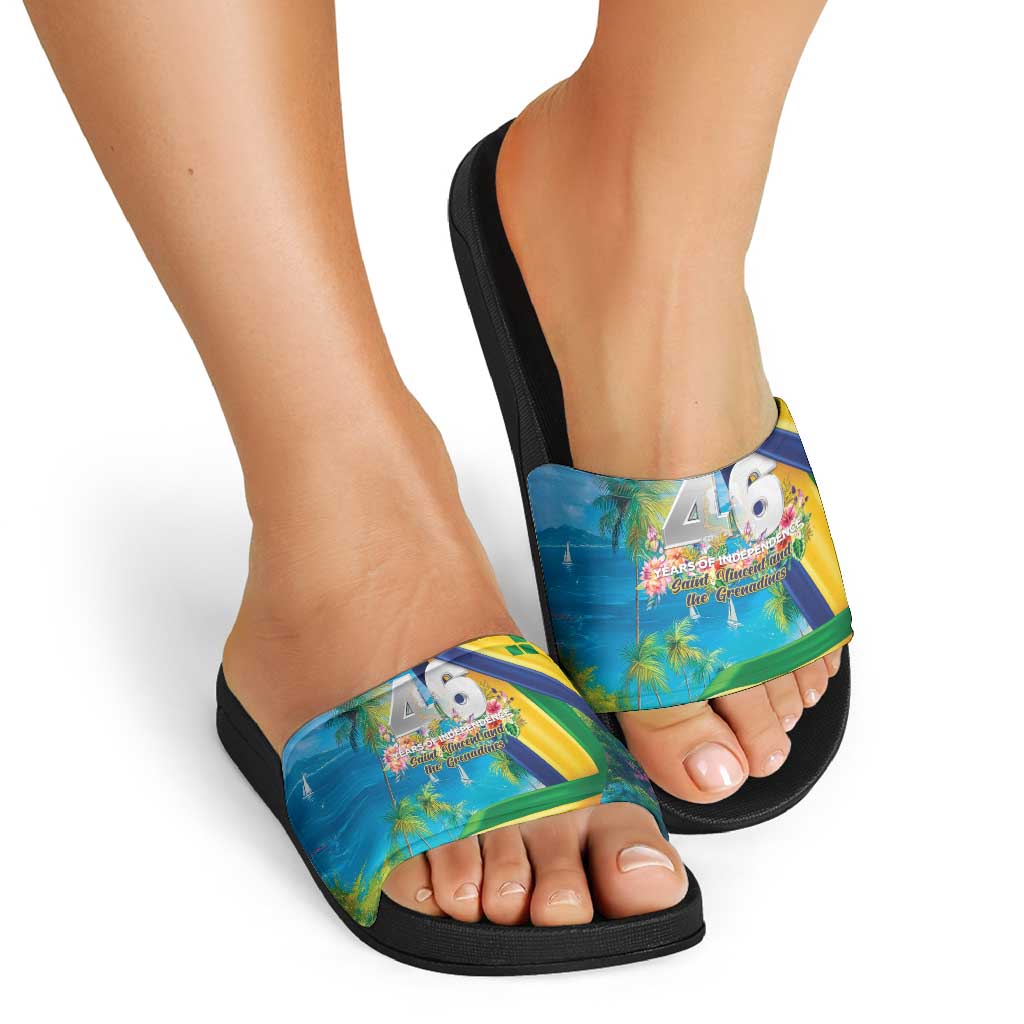 Saint Vincent And The Grenadines Slide Sandals 46 Years Of Independence - Wonder Print Shop