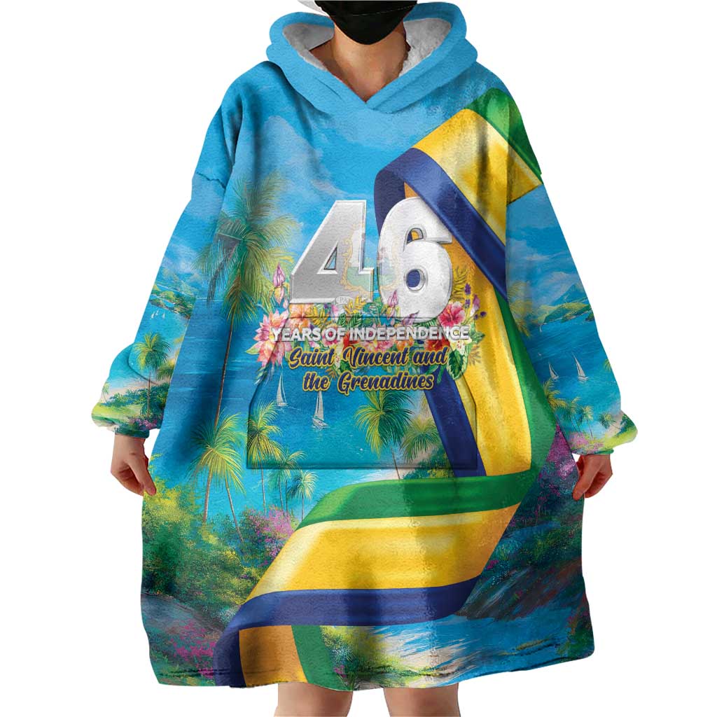 Saint Vincent And The Grenadines Wearable Blanket Hoodie 46 Years Of Independence - Wonder Print Shop