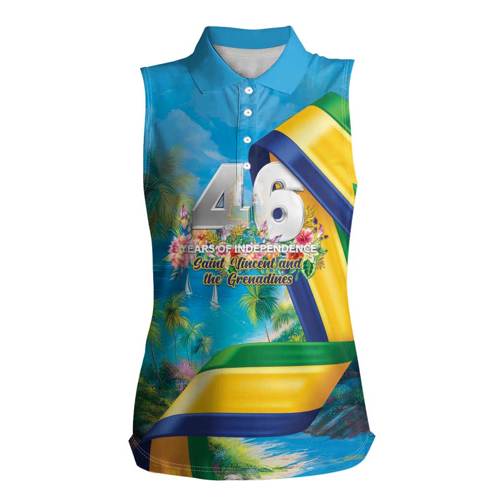 Saint Vincent And The Grenadines Women Sleeveless Polo Shirt 46 Years Of Independence - Wonder Print Shop