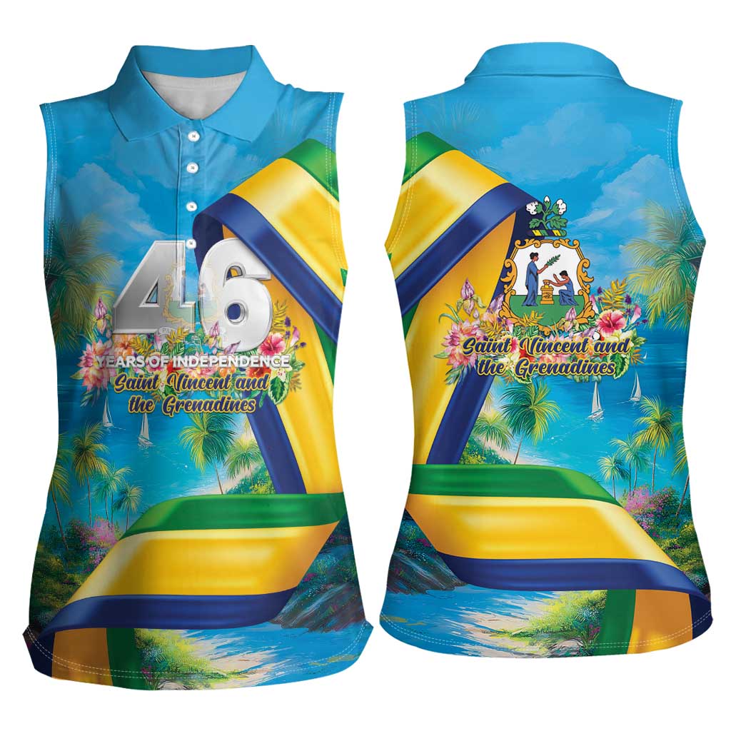 Saint Vincent And The Grenadines Women Sleeveless Polo Shirt 46 Years Of Independence - Wonder Print Shop