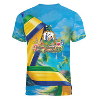 Saint Vincent And The Grenadines Women V-Neck T-Shirt 46 Years Of Independence - Wonder Print Shop