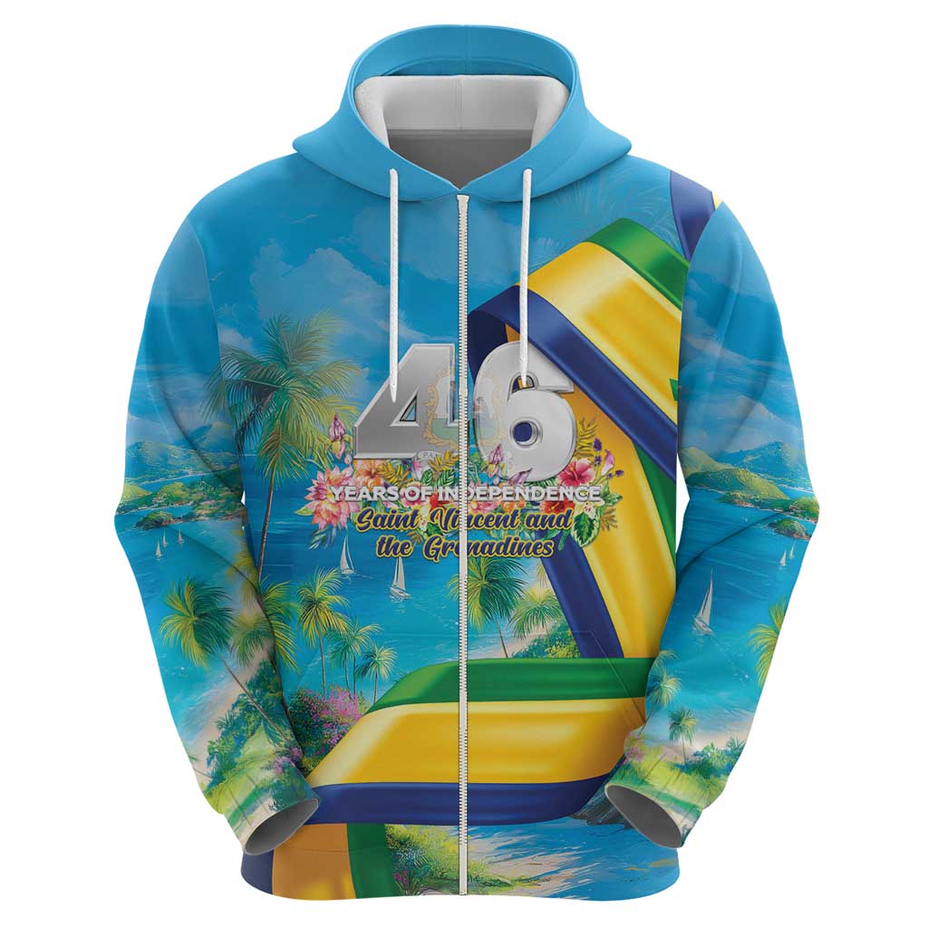 Saint Vincent And The Grenadines Zip Hoodie 46 Years Of Independence - Wonder Print Shop