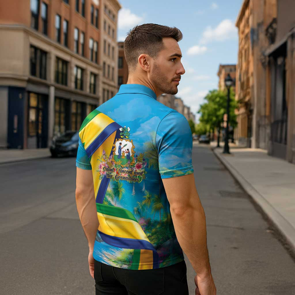 Saint Vincent And The Grenadines Zipper Polo Shirt 46 Years Of Independence - Wonder Print Shop