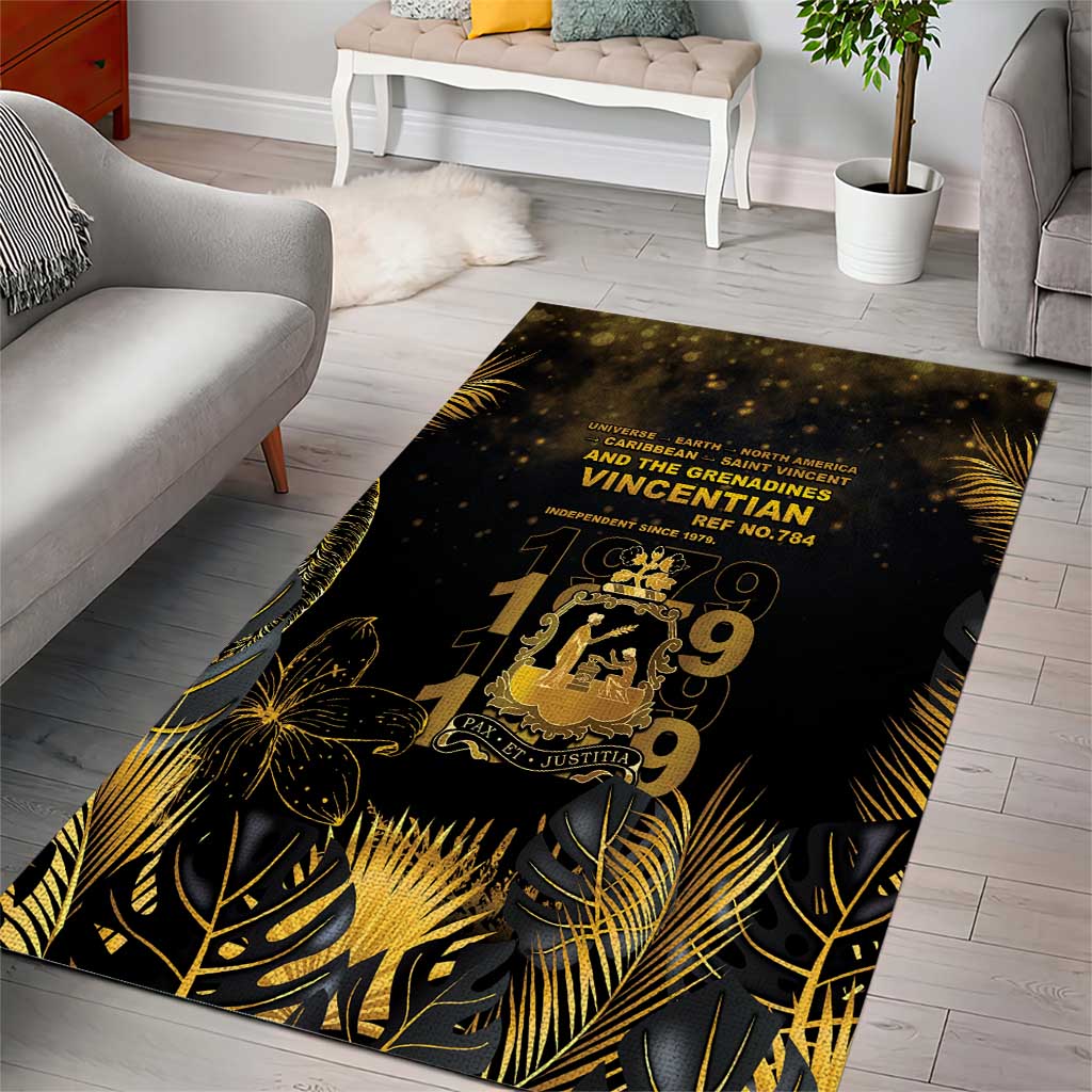 Saint Vincent And The Grenadines 1979 Area Rug Gold Tropical Leaves And Coat Of Arms - Wonder Print Shop