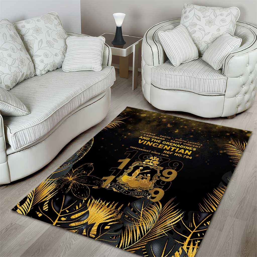 Saint Vincent And The Grenadines 1979 Area Rug Gold Tropical Leaves And Coat Of Arms - Wonder Print Shop