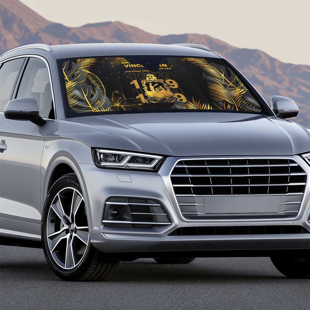 Saint Vincent And The Grenadines 1979 Auto Sun Shade Gold Tropical Leaves And Coat Of Arms - Wonder Print Shop