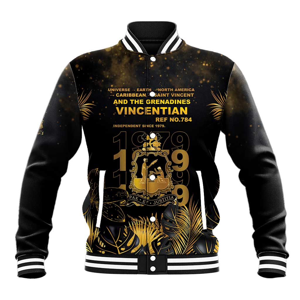 Saint Vincent And The Grenadines 1979 Baseball Jacket Gold Tropical Leaves And Coat Of Arms - Wonder Print Shop