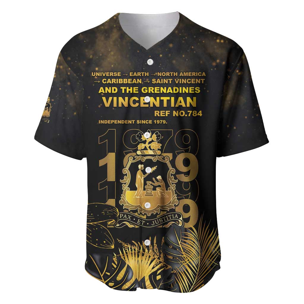 Saint Vincent And The Grenadines 1979 Baseball Jersey Gold Tropical Leaves And Coat Of Arms - Wonder Print Shop