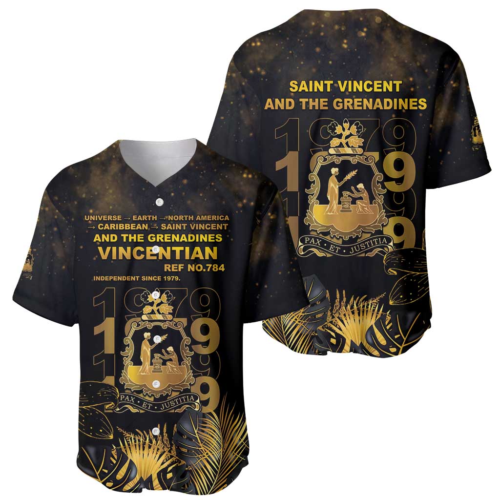Saint Vincent And The Grenadines 1979 Baseball Jersey Gold Tropical Leaves And Coat Of Arms - Wonder Print Shop