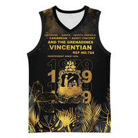Saint Vincent And The Grenadines 1979 Basketball Jersey Gold Tropical Leaves And Coat Of Arms - Wonder Print Shop