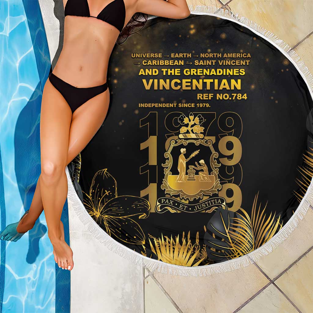 Saint Vincent And The Grenadines 1979 Beach Blanket Gold Tropical Leaves And Coat Of Arms - Wonder Print Shop