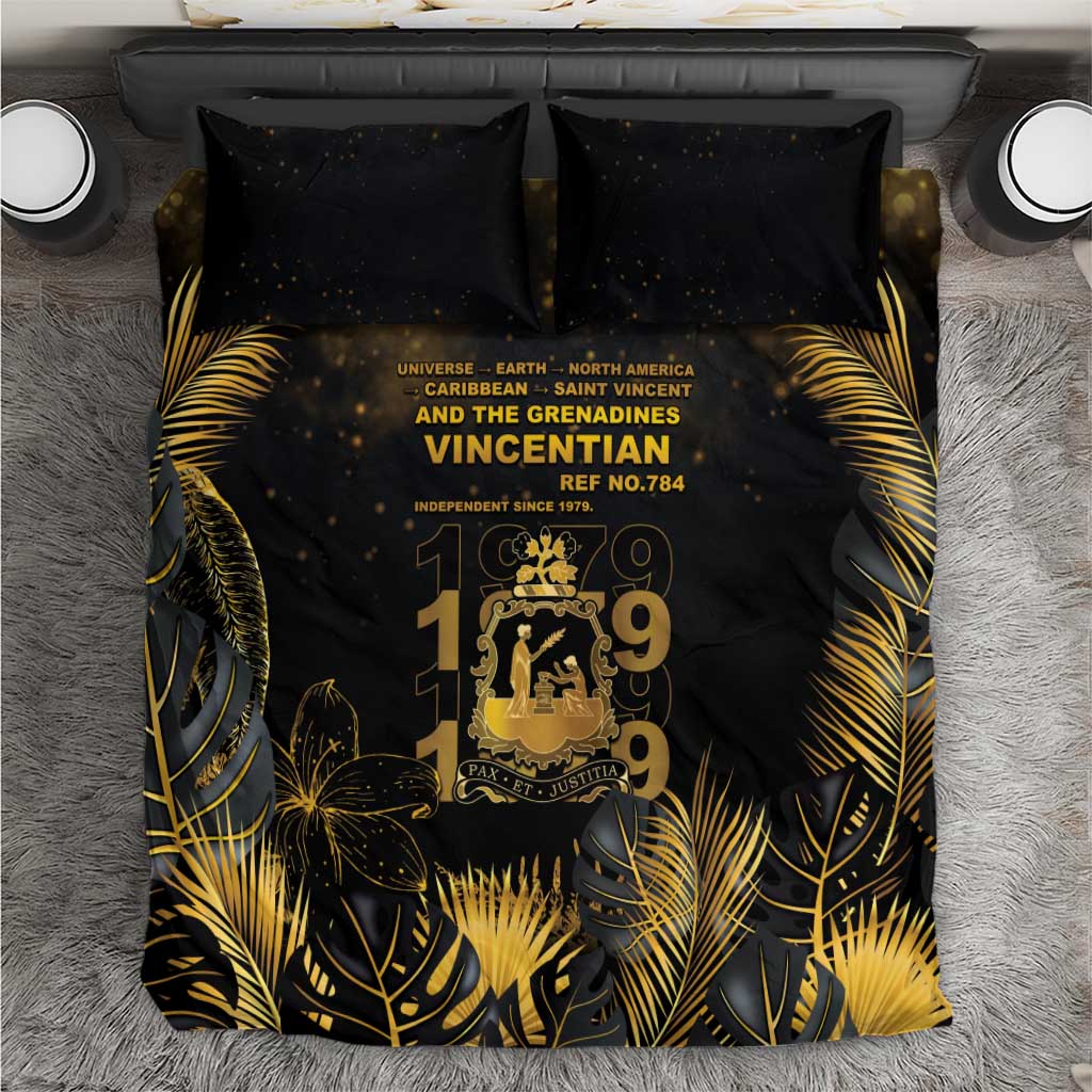 Saint Vincent And The Grenadines 1979 Bedding Set Gold Tropical Leaves And Coat Of Arms - Wonder Print Shop