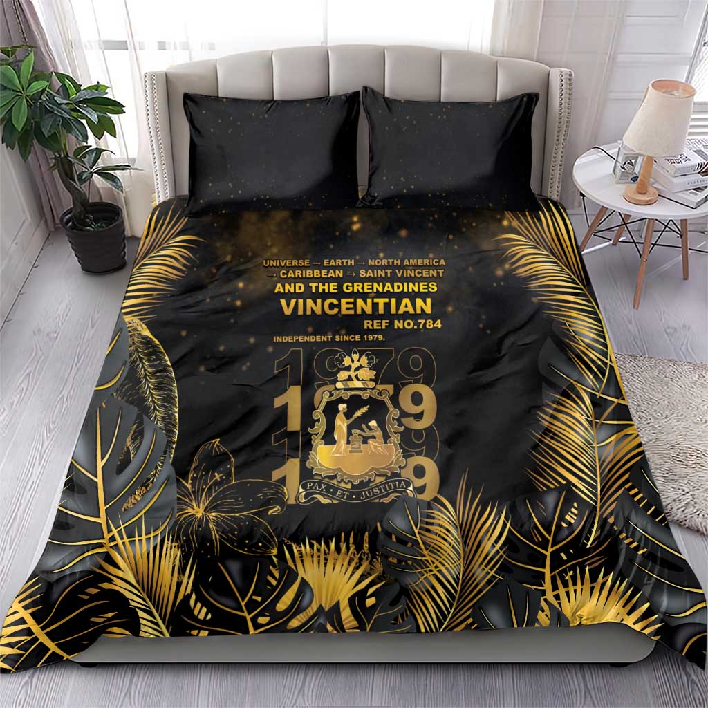 Saint Vincent And The Grenadines 1979 Bedding Set Gold Tropical Leaves And Coat Of Arms - Wonder Print Shop