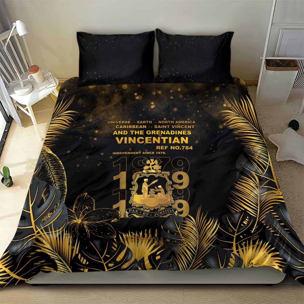 Saint Vincent And The Grenadines 1979 Bedding Set Gold Tropical Leaves And Coat Of Arms - Wonder Print Shop