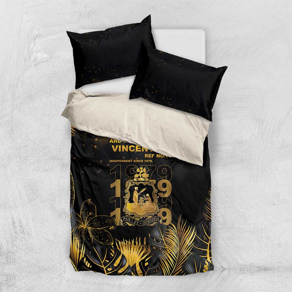Saint Vincent And The Grenadines 1979 Bedding Set Gold Tropical Leaves And Coat Of Arms - Wonder Print Shop