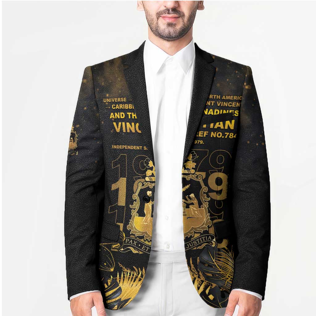 Saint Vincent And The Grenadines 1979 Blazer Gold Tropical Leaves And Coat Of Arms - Wonder Print Shop