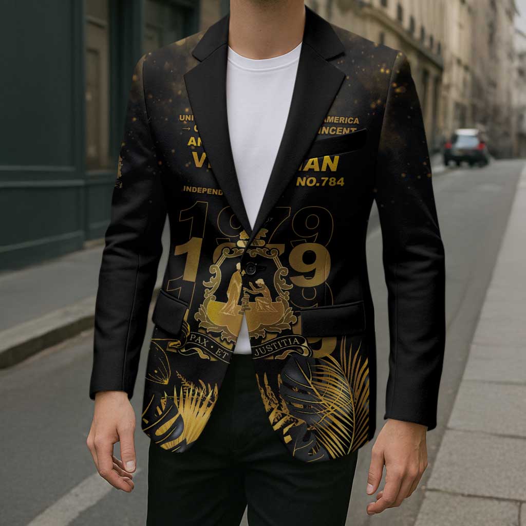 Saint Vincent And The Grenadines 1979 Blazer Gold Tropical Leaves And Coat Of Arms - Wonder Print Shop