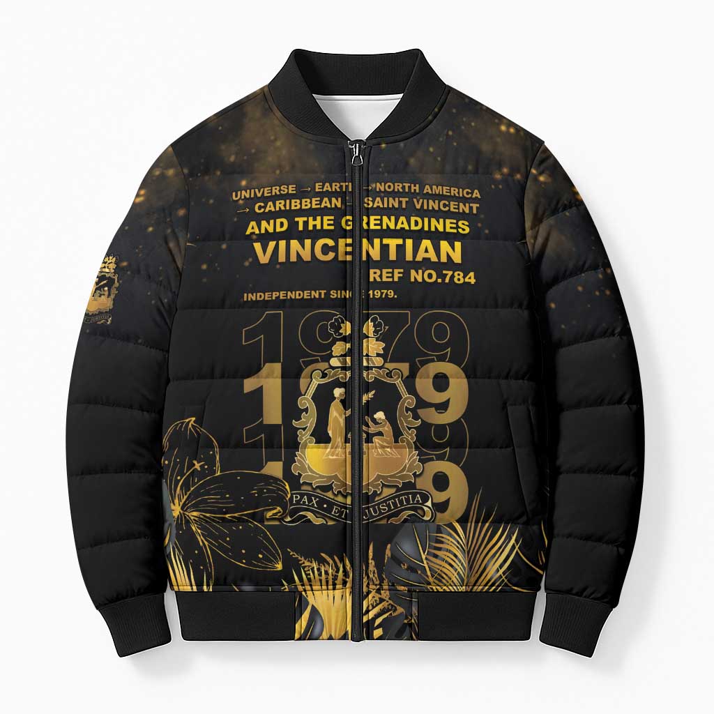 Saint Vincent And The Grenadines 1979 Bomber Puffer Jacket Gold Tropical Leaves And Coat Of Arms - Wonder Print Shop