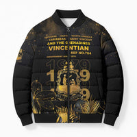 Saint Vincent And The Grenadines 1979 Bomber Puffer Jacket Gold Tropical Leaves And Coat Of Arms - Wonder Print Shop