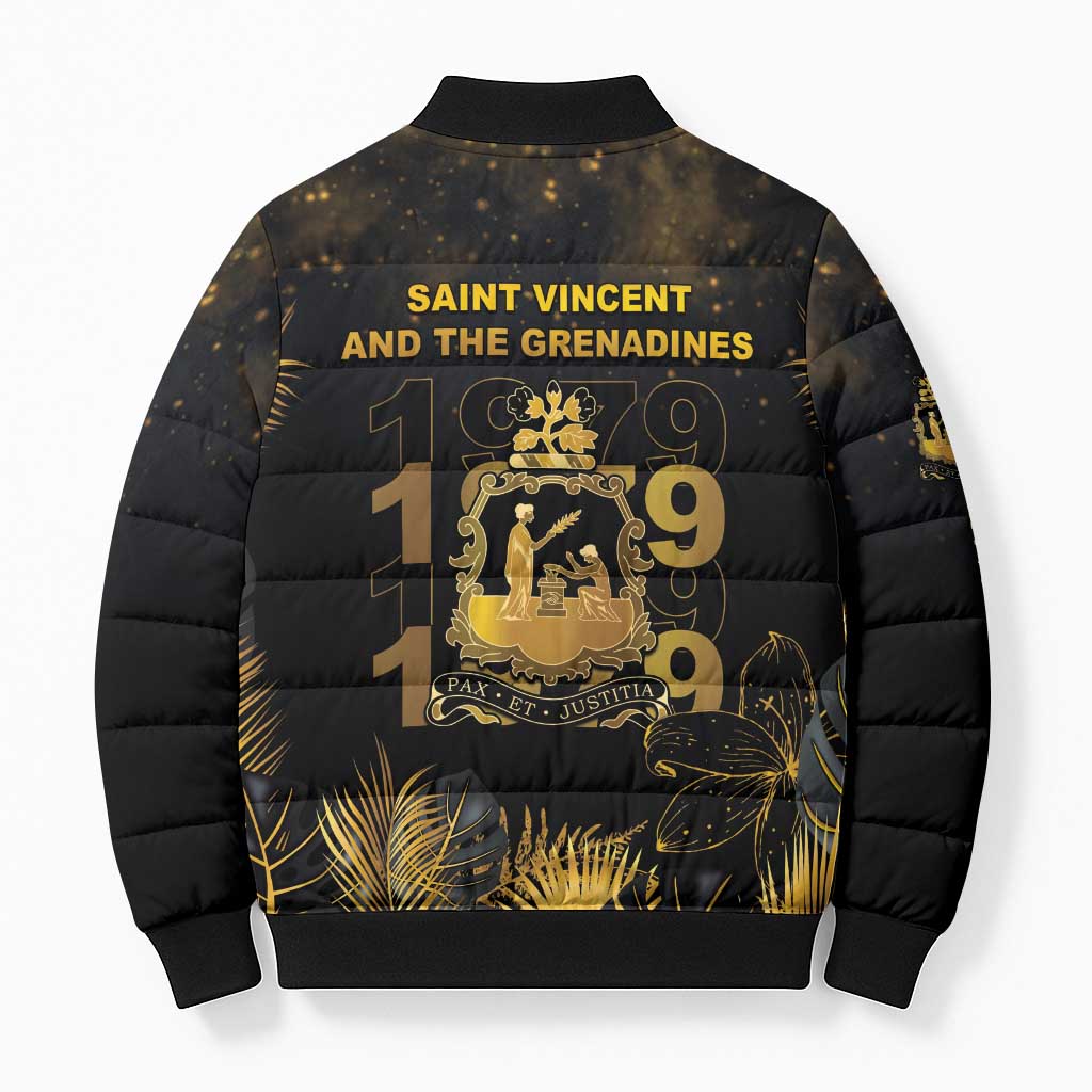 Saint Vincent And The Grenadines 1979 Bomber Puffer Jacket Gold Tropical Leaves And Coat Of Arms - Wonder Print Shop