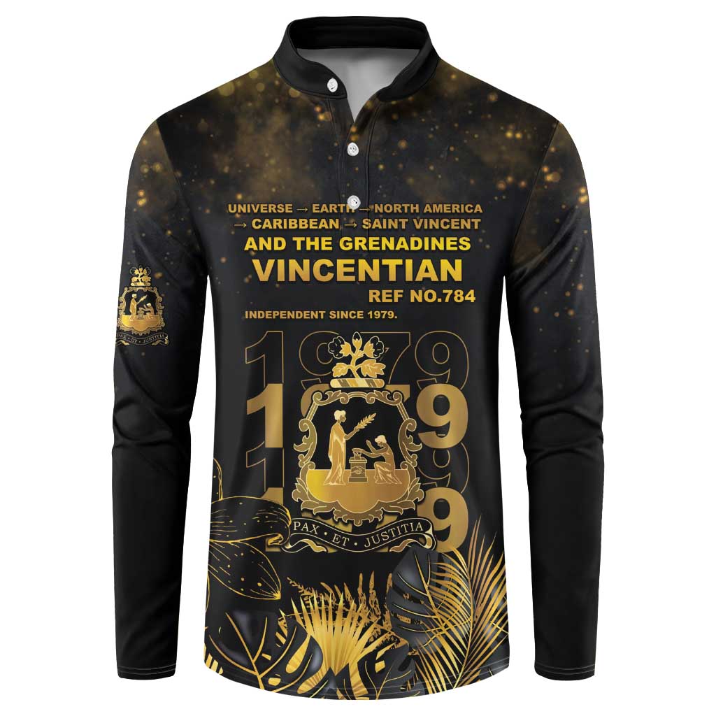 Saint Vincent And The Grenadines 1979 Button Sweatshirt Gold Tropical Leaves And Coat Of Arms - Wonder Print Shop