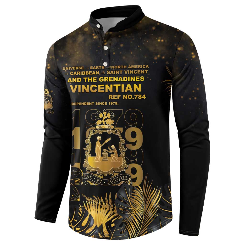 Saint Vincent And The Grenadines 1979 Button Sweatshirt Gold Tropical Leaves And Coat Of Arms - Wonder Print Shop