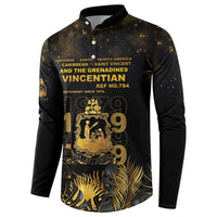 Saint Vincent And The Grenadines 1979 Button Sweatshirt Gold Tropical Leaves And Coat Of Arms - Wonder Print Shop