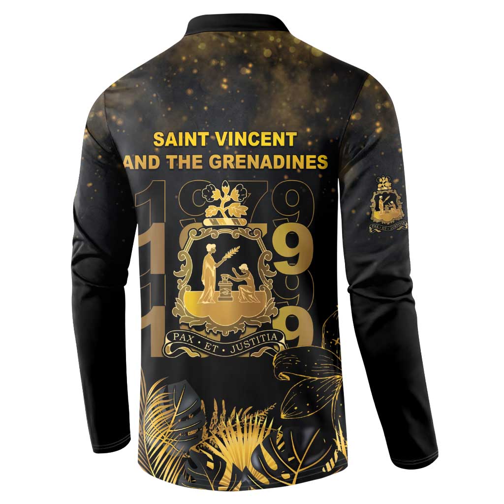 Saint Vincent And The Grenadines 1979 Button Sweatshirt Gold Tropical Leaves And Coat Of Arms - Wonder Print Shop