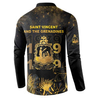 Saint Vincent And The Grenadines 1979 Button Sweatshirt Gold Tropical Leaves And Coat Of Arms - Wonder Print Shop