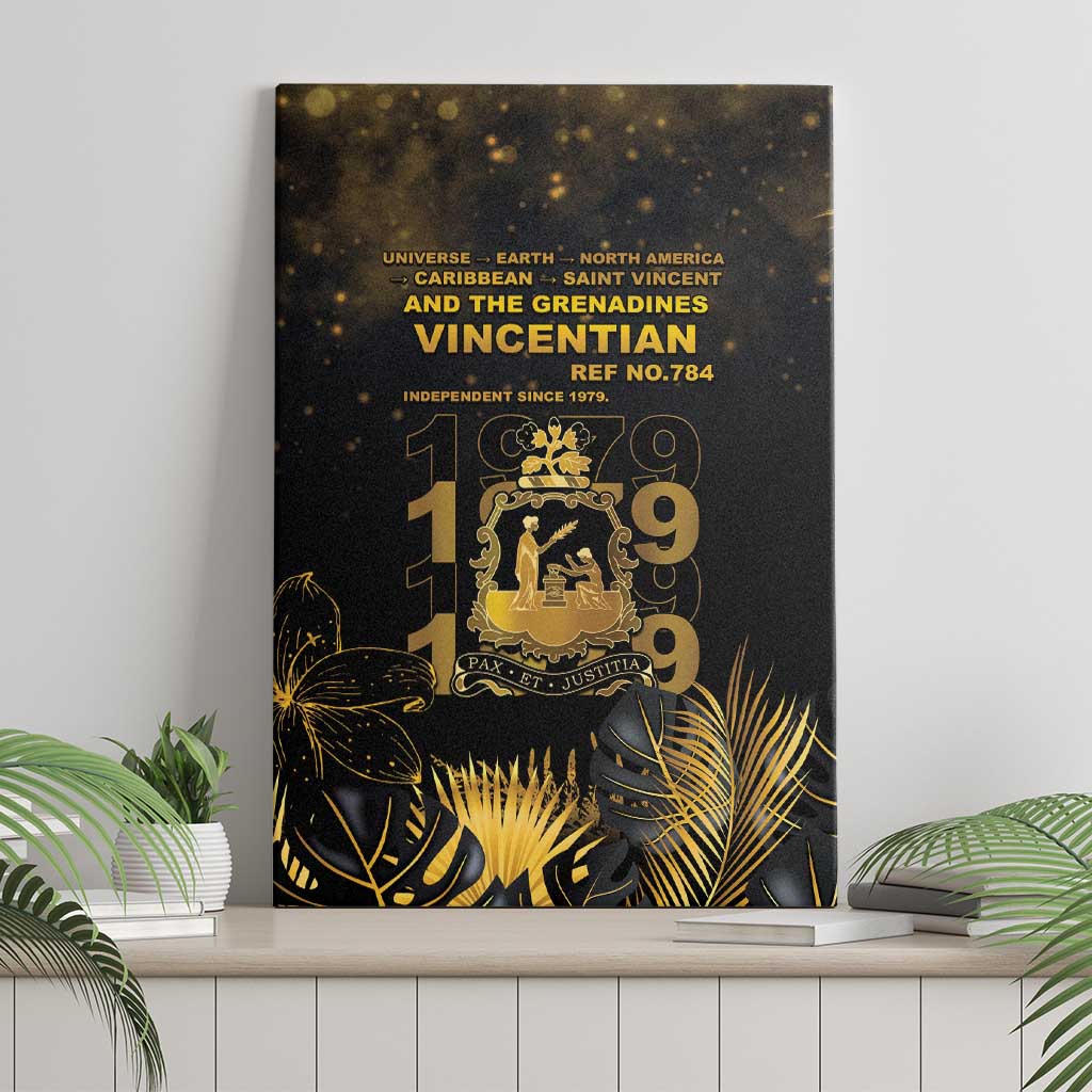 Saint Vincent And The Grenadines 1979 Canvas Wall Art Gold Tropical Leaves And Coat Of Arms - Wonder Print Shop