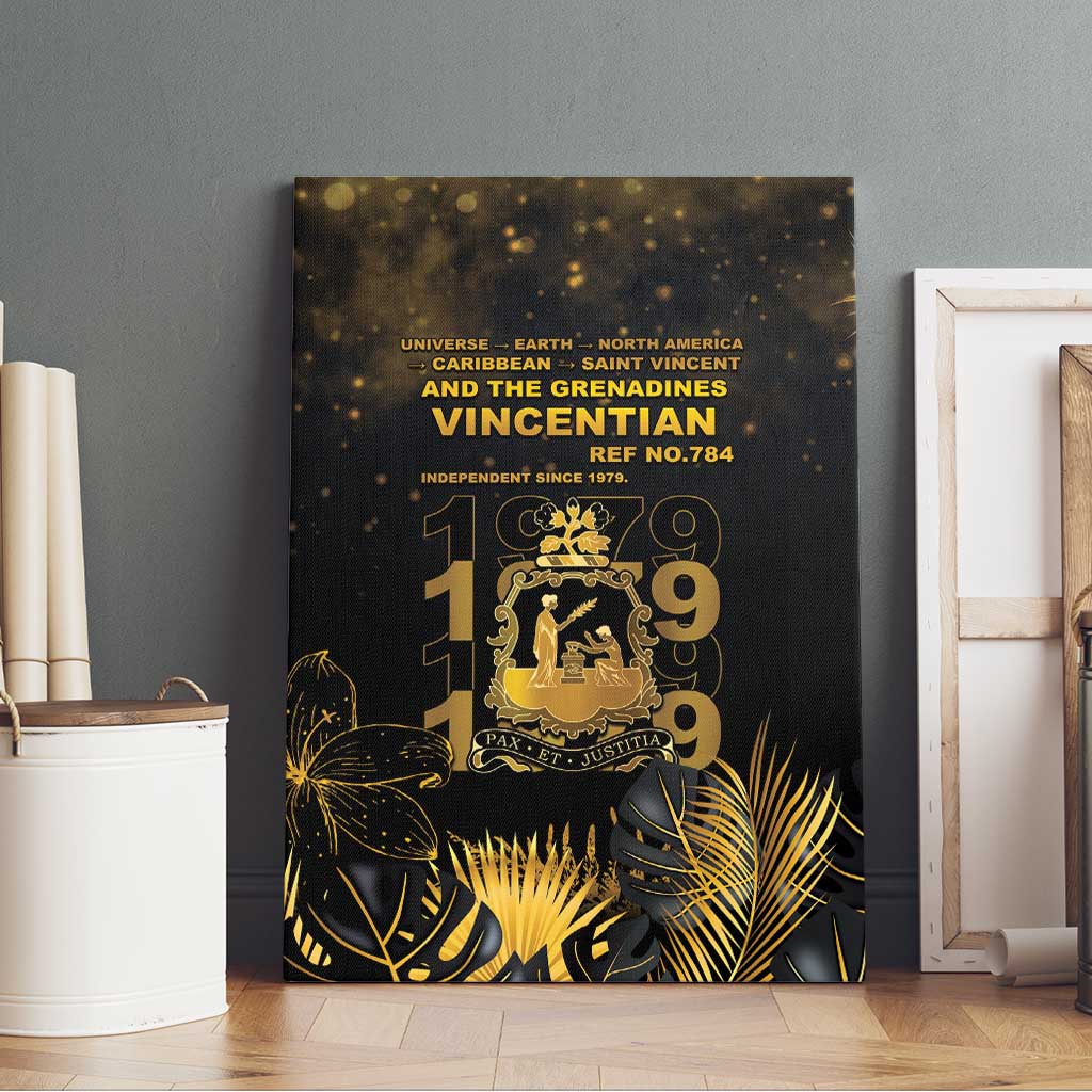 Saint Vincent And The Grenadines 1979 Canvas Wall Art Gold Tropical Leaves And Coat Of Arms - Wonder Print Shop