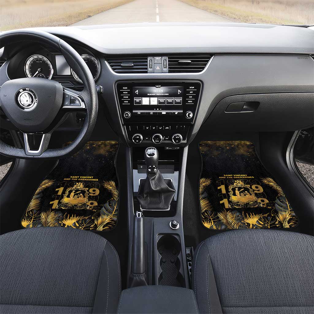 Saint Vincent And The Grenadines 1979 Car Mats Gold Tropical Leaves And Coat Of Arms - Wonder Print Shop