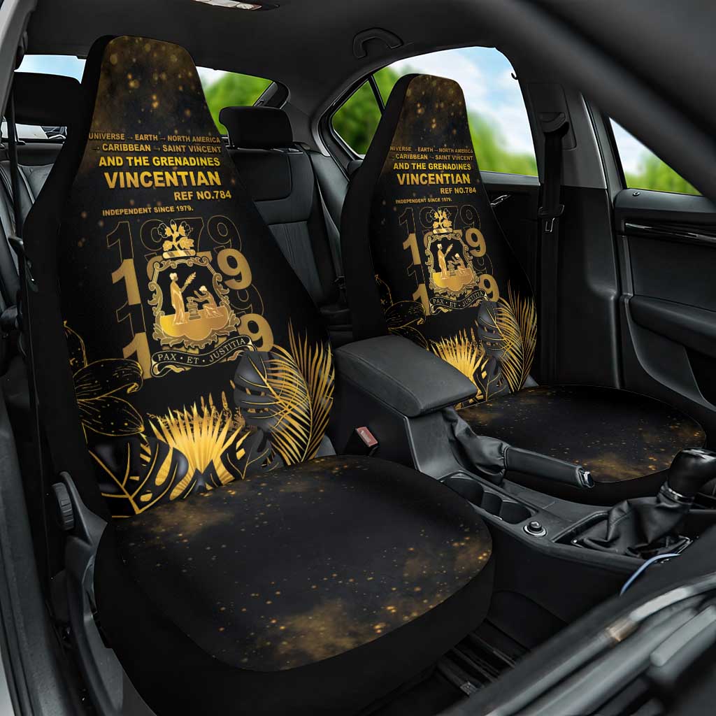 Saint Vincent And The Grenadines 1979 Car Seat Cover Gold Tropical Leaves And Coat Of Arms - Wonder Print Shop