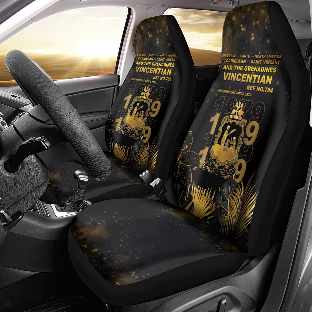 Saint Vincent And The Grenadines 1979 Car Seat Cover Gold Tropical Leaves And Coat Of Arms - Wonder Print Shop