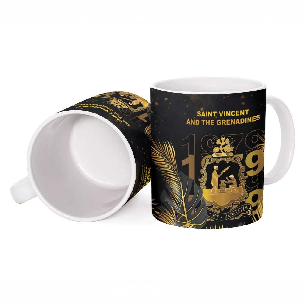 Saint Vincent And The Grenadines 1979 Ceramic Mug Gold Tropical Leaves And Coat Of Arms - Wonder Print Shop