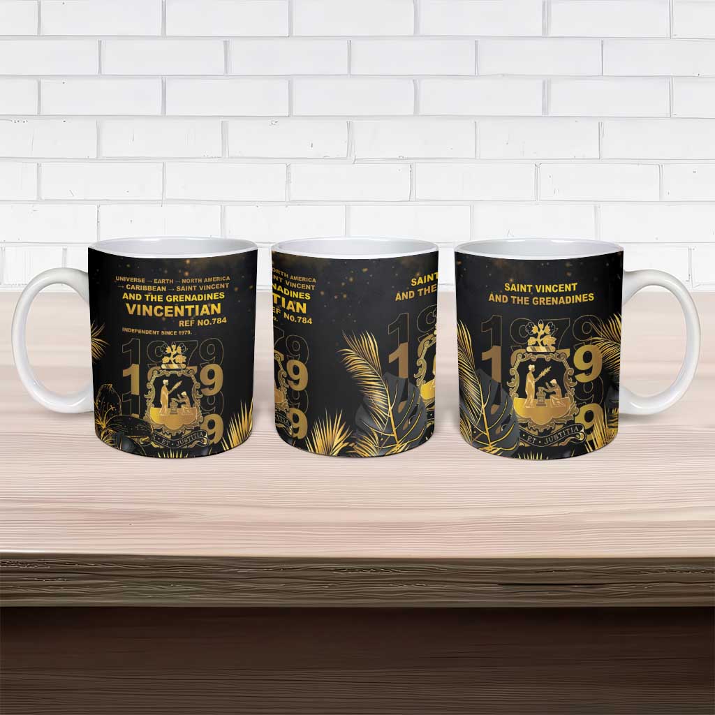 Saint Vincent And The Grenadines 1979 Ceramic Mug Gold Tropical Leaves And Coat Of Arms - Wonder Print Shop