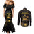 Saint Vincent And The Grenadines 1979 Couples Matching Mermaid Dress and Long Sleeve Button Shirt Gold Tropical Leaves And Coat Of Arms - Wonder Print Shop