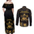 Saint Vincent And The Grenadines 1979 Couples Matching Off Shoulder Maxi Dress and Long Sleeve Button Shirt Gold Tropical Leaves And Coat Of Arms - Wonder Print Shop