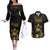 Saint Vincent And The Grenadines 1979 Couples Matching Off The Shoulder Long Sleeve Dress and Hawaiian Shirt Gold Tropical Leaves And Coat Of Arms - Wonder Print Shop