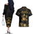 Saint Vincent And The Grenadines 1979 Couples Matching Off The Shoulder Long Sleeve Dress and Hawaiian Shirt Gold Tropical Leaves And Coat Of Arms - Wonder Print Shop