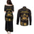 Saint Vincent And The Grenadines 1979 Couples Matching Puletasi and Long Sleeve Button Shirt Gold Tropical Leaves And Coat Of Arms - Wonder Print Shop