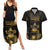 Saint Vincent And The Grenadines 1979 Couples Matching Summer Maxi Dress and Hawaiian Shirt Gold Tropical Leaves And Coat Of Arms - Wonder Print Shop