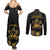 Saint Vincent And The Grenadines 1979 Couples Matching Summer Maxi Dress and Long Sleeve Button Shirt Gold Tropical Leaves And Coat Of Arms - Wonder Print Shop
