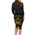 Saint Vincent And The Grenadines 1979 Family Matching Long Sleeve Bodycon Dress and Hawaiian Shirt Gold Tropical Leaves And Coat Of Arms - Wonder Print Shop