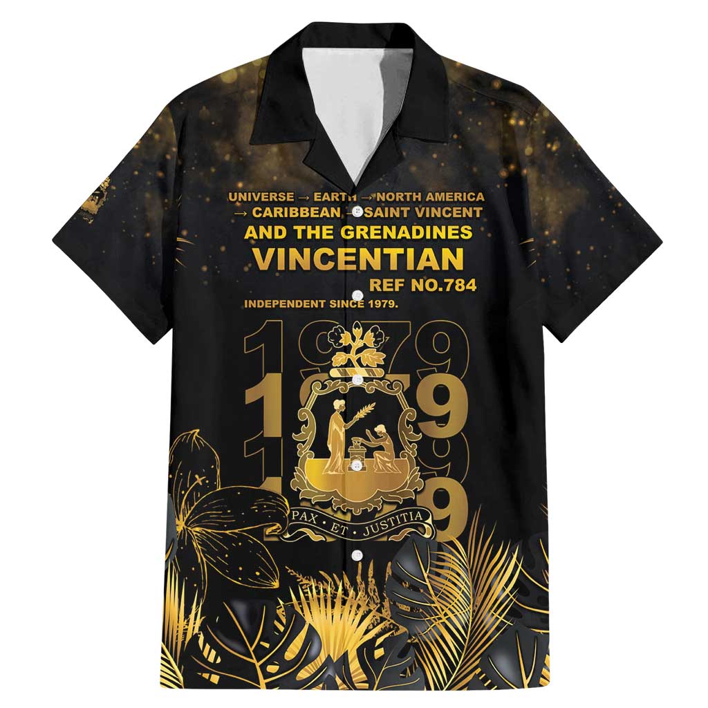 Saint Vincent And The Grenadines 1979 Family Matching Mermaid Dress and Hawaiian Shirt Gold Tropical Leaves And Coat Of Arms - Wonder Print Shop