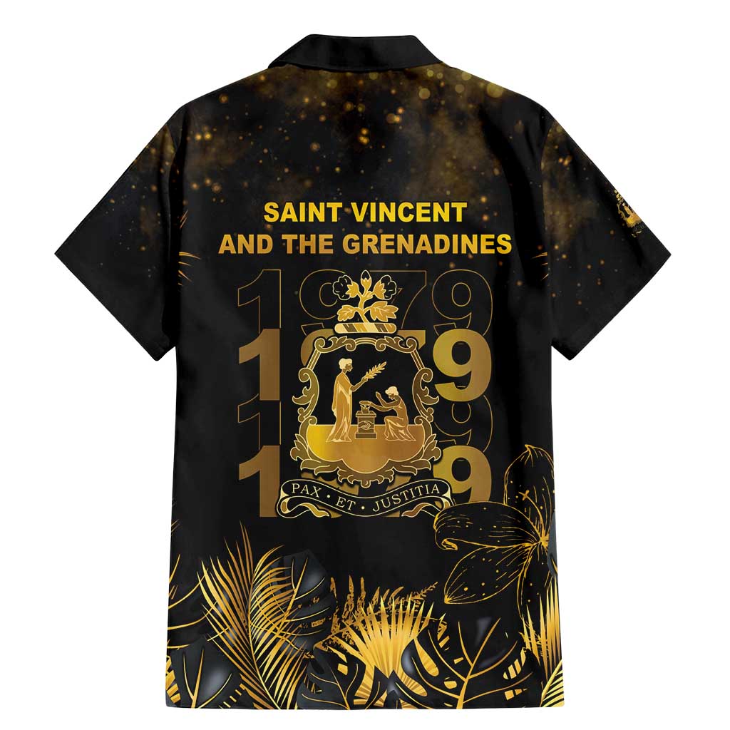 Saint Vincent And The Grenadines 1979 Family Matching Mermaid Dress and Hawaiian Shirt Gold Tropical Leaves And Coat Of Arms - Wonder Print Shop