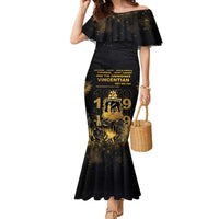 Saint Vincent And The Grenadines 1979 Family Matching Mermaid Dress and Hawaiian Shirt Gold Tropical Leaves And Coat Of Arms - Wonder Print Shop