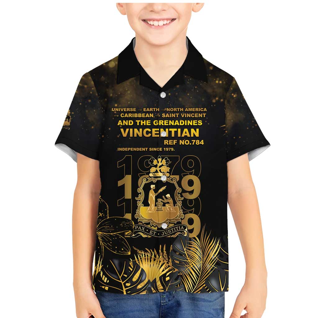 Saint Vincent And The Grenadines 1979 Family Matching Mermaid Dress and Hawaiian Shirt Gold Tropical Leaves And Coat Of Arms - Wonder Print Shop