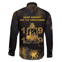 Saint Vincent And The Grenadines 1979 Family Matching Off The Shoulder Long Sleeve Dress and Hawaiian Shirt Gold Tropical Leaves And Coat Of Arms - Wonder Print Shop